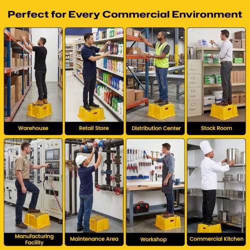 Sturdy Essentials Anti-Slip Commercial Step Stool, 1 Step, Made of Polyethylene with 500 lb Capacity, 25" W x 25" L x 10.5" H | Commercial and Industrial for Warehouses, Storage Spaces, Jobsites