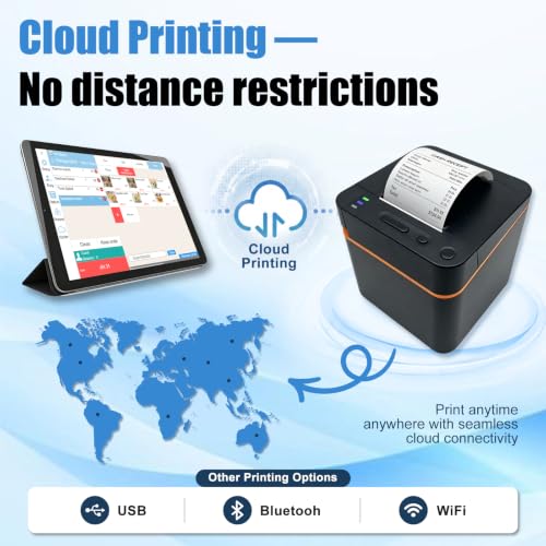 MR.BOSS 2" 1/4 Cloud Thermal Receipt Printer for iOS Sharepay iPOS Software Cash Register Printer iPad iPhone WiFi USB Bluetooth Connection for Supermarket Restaurant Retail