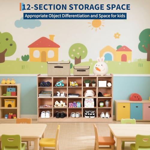 Chic Muse Mobile Storage Cabinet, 20 Cubby Storage Organizer with 4 Casters & 2 Storage Boxes, Heavy-Duty Plywood Daycare Furniture for Preschool & Kids Entryway, 30" Tall