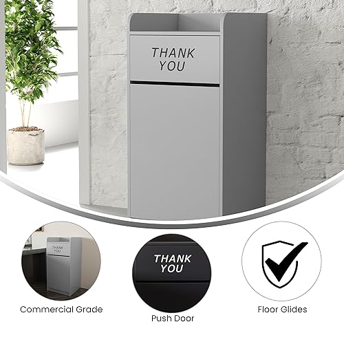 BizChair Laminate Wood Tray-Top Commercial Grade Trash Receptacle in Gray