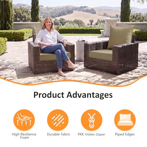 Unimatta Outdoor Patio Chair Cushions Set, 24" x 24"(24x24 Back), Set of 2, Water-Repellent, Fade Resistant, Deep Seat Bottom and Back Cushion for Backyard, Couch, Sofa, Natural Beige Lattice