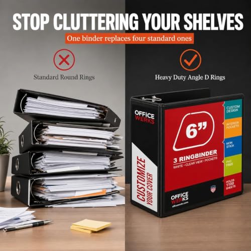 4 Pack 6 Inch 3 Ring Binder, Heavy Duty Locking D-Ring, Holds 1100+ Sheets
