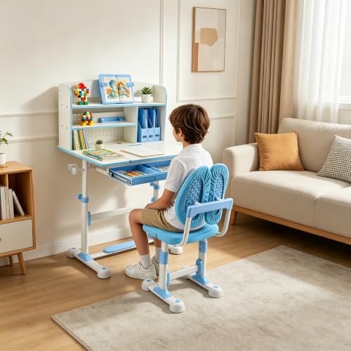 gimukkeo Adjustable Desk and Chair Set Blue Ergonomic Study Table