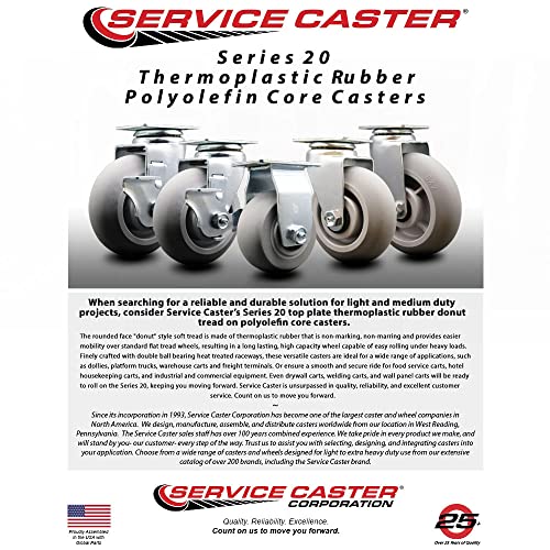 4 INCH THERMOPLASTIC Rubber Swivel Caster Set with Ball Bearings and Brakes