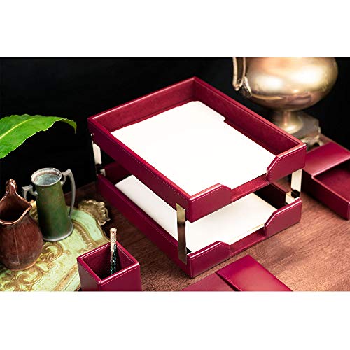Dacasso Burgundy Bonded Leather Double Letter Trays