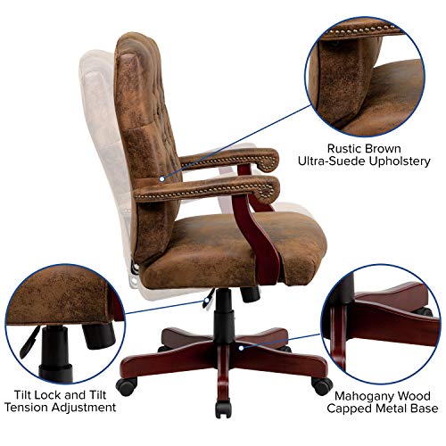 BizChair Bomber Brown Classic Executive Swivel Office Chair with Arms