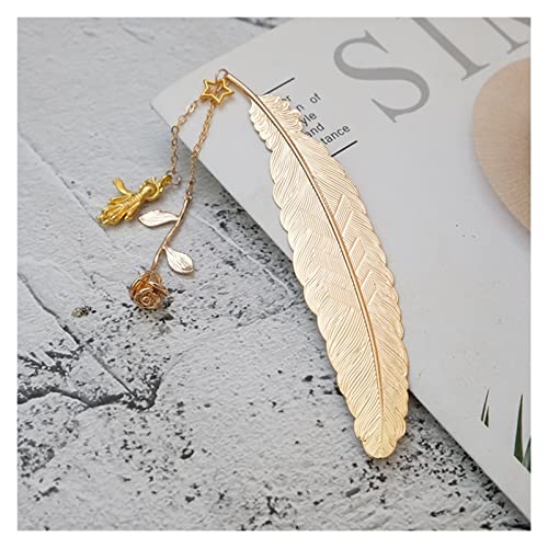 Bookmark Feather Metal Bookmark with Chain for Book Lovers Writers Readers Children Teens Men Women 8 Styles Metal Bookmark (Color : 4) (2)