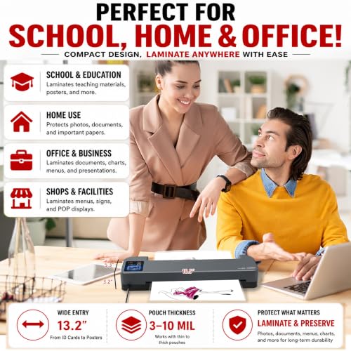 SINCHI 13-Inch 4-Roller Thermal Laminator & Foil Applicator w/LCD Display, 30s Warm-Up, 16s/Sheet, Supports 3–10 Mil, Micro-Adjust for Smoother Results, Commercial-Grade for Busy Offices, DIY Crafts