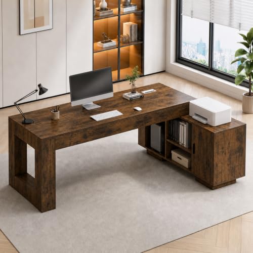 AKFJOSGE L Shaped Executive Desk with Storage Cabinet, Large Computer Desks with File Storage & Cable Management, Modern Wood Office Desk for Home Office, Study Room & Executive Workspace