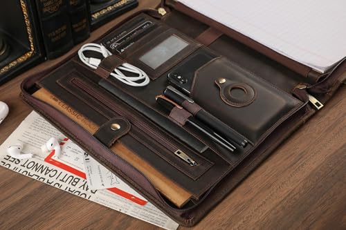 Leather Portfolio for 13-in iPad Pro M4/M5 & 13-in iPad Air M2/M3, Leather Padtfolio with ipad Holder for Letter Size Notepad, Personalized Padfolio for Men - Dark Khaki