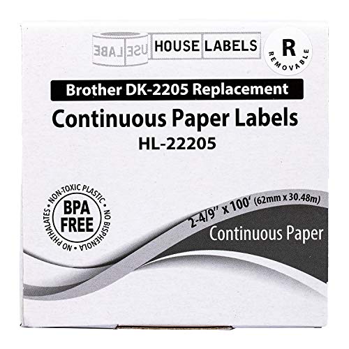 HouseLabels Compatible with Brother DK-2205, 2-4/9" x 100'