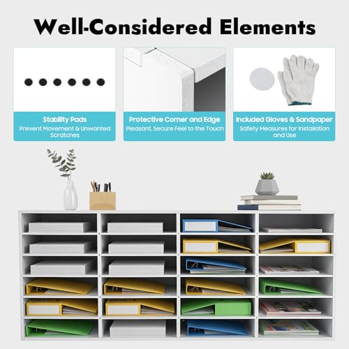 JLYNOWPT Literature Organizer, 24 Slots Classroom Mailbox with Shelf Adjusted Or Removed, PVC Made Mailbox Sorter for Storage Files, Documents, Papers