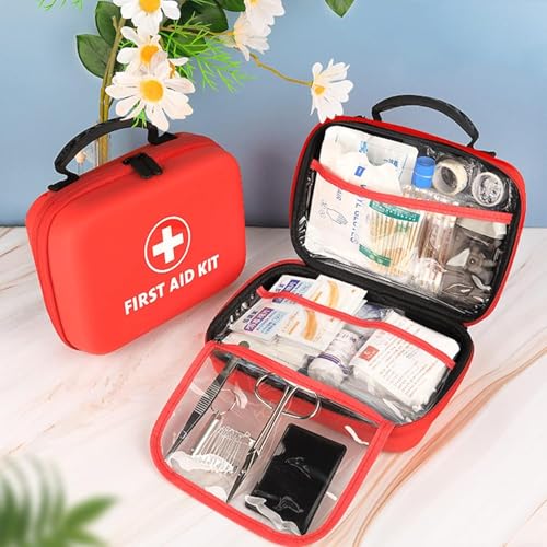 YUSIWOAL Portable First Aid Kit Bag, Red Semi-Rigid Waterproof Medical Emergency Kit,Survival Emergency Box, for Home and Travel, Camping, Office