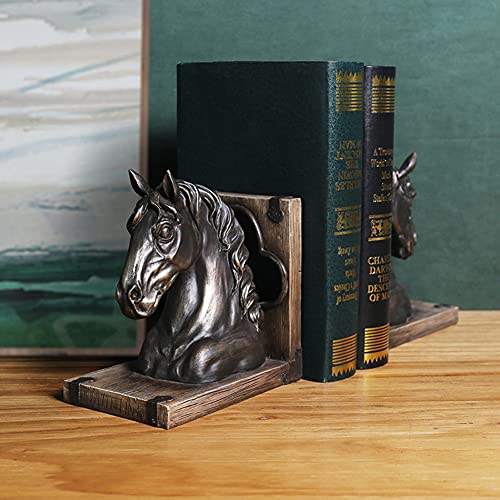 Decorative bookends,Decorative Bookends Classic Horse Head Bookends 1 Pair of Sculptures Decorative Desktop Book Stopper Supports Resin Vintage Bookend for Office Bookshelf Book Ends