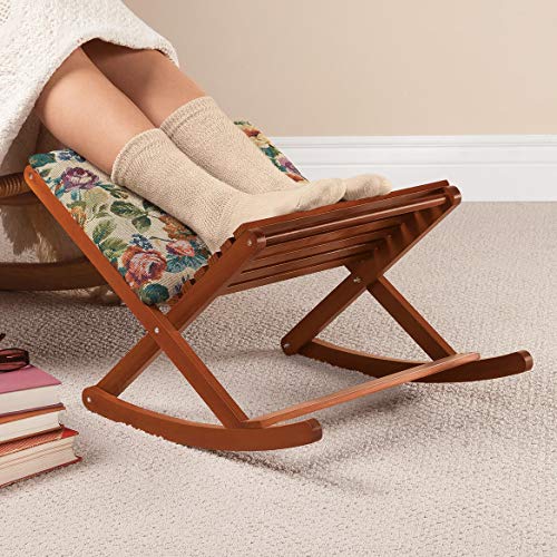 Deluxe Foldable Rocking Footrest, Adjustable Fold-Away Foot Stool with