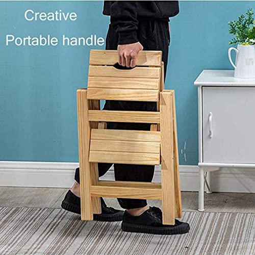 3 Step Folding Step Stools, Utility Multi-Functional Wooden Stepladder Portable Ladder Chair Seat, Home Kitchen Office Furniture Bedroom Step Stool