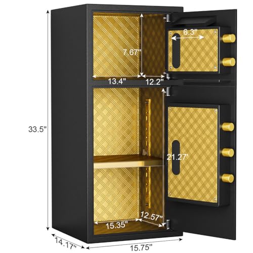 HOYOC 7 Cu Ft Safe Box, Extra Large Double-Door Coin-operated Safe with Fireproof and Waterproof Bag and Hidden Code Function with Spare Keys and Alarm System for Home,Office and Hotel