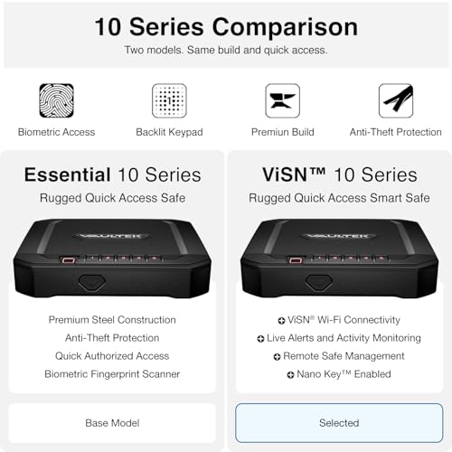 VAULTEK 10 Series Sub-Compact Quick Access Biometric Safe with ViSN Live Alerts, Rugged Construction, Auto-Open, & Anti-Theft Protection