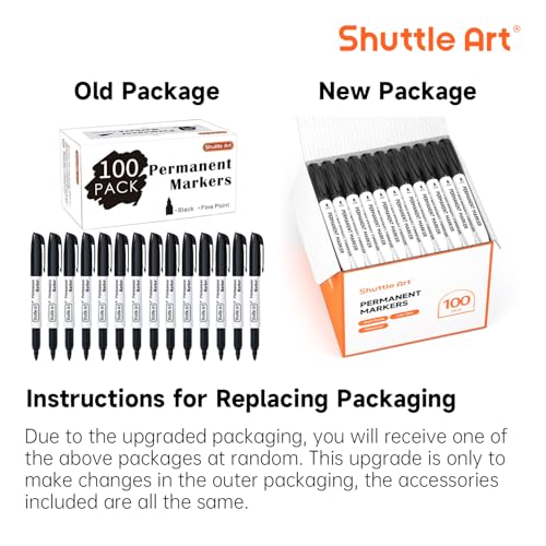 Shuttle Art 100 Pack Black Permanent Markers, Fine Point Permanent Marker Pens Set Perfect on Plastic, Wood, Stone, Metal and Glass for Doodling, Writing, Marking, Office School Supplies