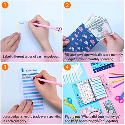 QERTYHKK 26 Pcs Budget Cash Envelopes System 12 Pieces A6 Binder Planner Refills with 2 Sheets Label
