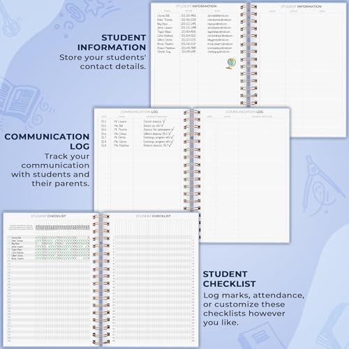 Clever Fox Teacher Planner Spiral, Undated Gradebook Homeschool Periwinkle