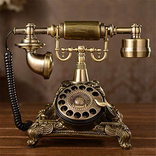 TSMBIKE Retro Old Fashioned Telephone Telephone Rotary Dial Telephones Retro Landline Desk Telephone,Corded Phone for Home and Decor Rotary Dial Home Phone (Brass
