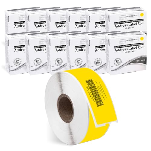 HouseLabels Compatible with Dymo 30252 Labels, Yellow, 1-1/8" x 3-1/2"