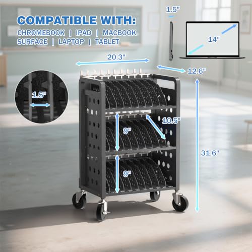 POCHAR 30 Devices Open Laptop Charging Cart for iPads, Tablets - Laptop & Tablet Storage Carts for Classroom, Office - Chromebook Charging Station Cart with Cable Management & Surge Protection