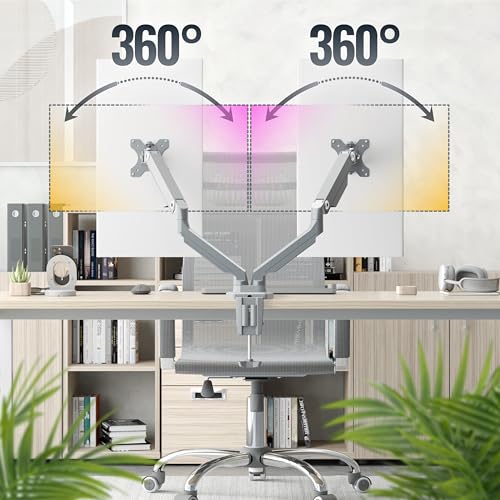 RICOO TS8811 Dual Monitor Stand Tilt Swivel 13-27 Inch VESA 75x75 100x100 Double Arm Mounting System LED LCD Screen Desk Mount Silver