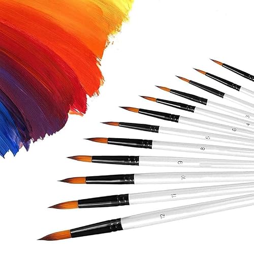 UOHLCX HBJWOV 12pcs Paint Brushes for Acrylic Painting Set Nylon Round Paint Brushes for Watercolor Oil Acrylic Painting