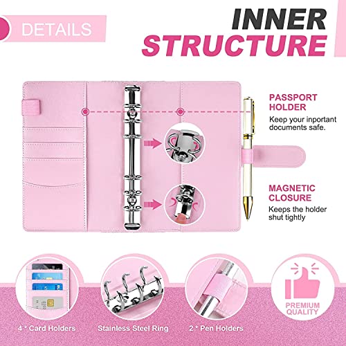 QERTYHKK 14Pcs A6 PU Leather Notebook Refillable Money Saving Binder Organizer, with Cash Envelopes for Budgeting,Self-Adhesive Labels