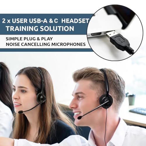 Project Telecom USB-A & USB-C, 2 Users, Monaural Noise Cancelling, Headset Splitter Training Supervising Coaching Bundle - Compatible with Microsoft Teams, Zoom, Cisco Webex, VoIP Apps