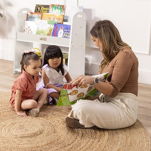 ECR4Kids 3-Shelf Floor Book Display with Handles and Storage, 30in, Kids Bookshelf, White Wash
