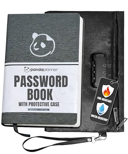 Panda Planner Password Book with Locking Bag, A-Z Tabs, Black