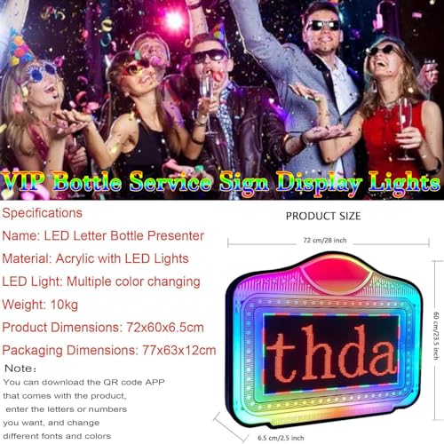 Night Club Signs VIP Board LED Message Board,LED Club Bottle Presenter,App Programmable Color Display Screen,For Wedding, Birthday,Parties,Club VIP Service,B