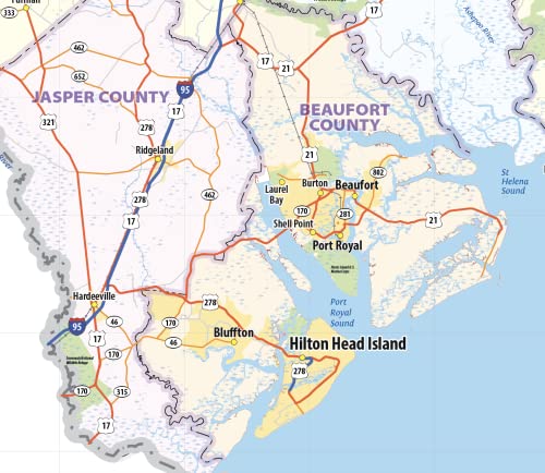 South Carolina Laminated Wall Map (48" wide x 38" high)