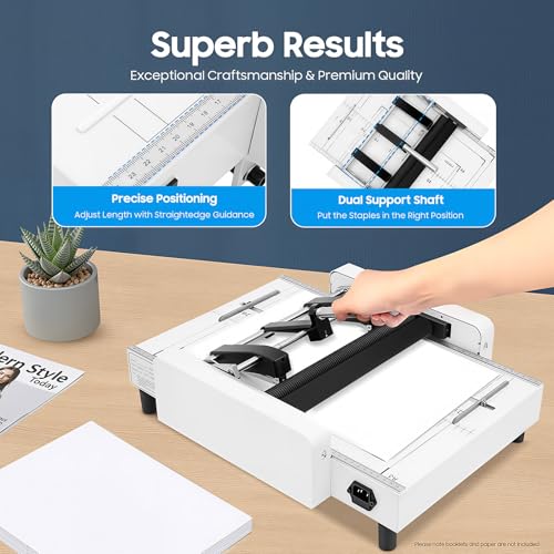 A3 Booklet Maker, Paper Folding Machine, 2-in-1 Binding & Folding Machine for Saddle Stitch Booklets, Edge Binding, Manual Stapler Folder Combo for Office Home Print Shop, 110V