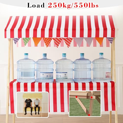 WLCGYD Portable Wooden Market Stall Display Stand for Outdoor Vendor, Foldable Kiosk Booth with Awning for Hot Dog/Ice Cream/Food, Commercial Use, 120cm 150cm(Beige,150x60cm/59x23.6in)
