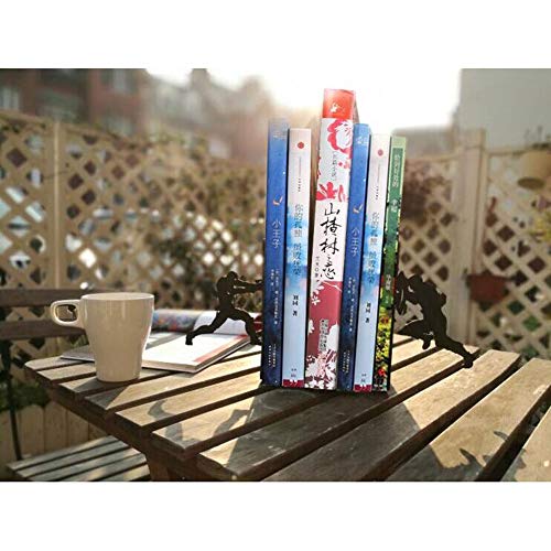 Creative Book Ends, Iron Man Heavy Duty Metal Bookends Book Dividers Home Office Decorative Book Stand Student Gift (Color : Black)