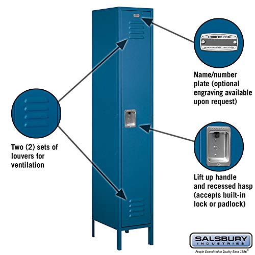 Salsbury Industries 51168BL-U Single Tier 15-Inch Wide 6-Feet High 18-Inch Deep Unassembled Extra Wide Standard Metal Locker, Blue