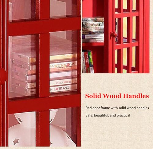TBQATNTS Wooden Telephone Booth Bookshelf, 5-Tier Floor Standing Storage Organizer with Acrylic Doors, Unique Phone Booth Design for Home, Office, and Café Display Cabinet,White