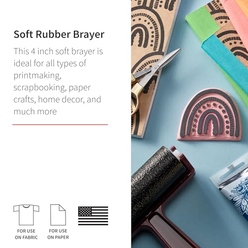 Speedball Pop-in Soft Rubber Brayer, 4" (6-Pack) – Roller Tool for Crafting and Block Printing, Vinyl, Comfort Grip Handle