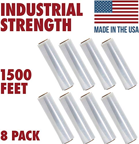 18 Inch X 1500 feet Tough Pallet Shrink Wrap, 80 Gauge Industrial Strength, Commercial Grade Strength Film, Moving & Packing Wrap, for Furniture, Boxes, Pallets (8-Pack)