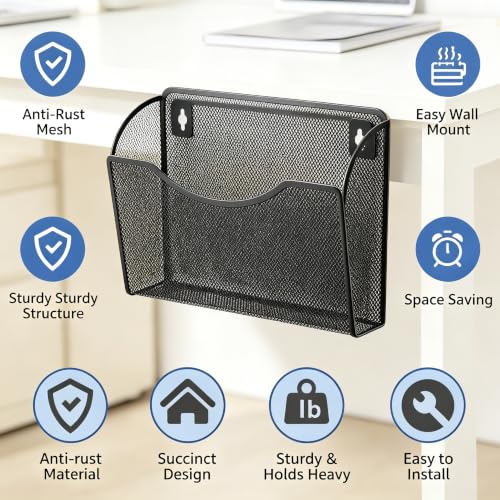 YJRNTY Wall File Organizer, Hanging Wall File Holder, 6 Pack, Black