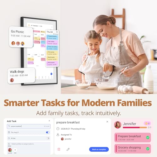 Dragon Touch 14 Inch Digital Calendar Wall - 1920 x 1080 FHD Electronic Wall Calendar Family Planner with 32GB Memory and Wall Mount, Touchscreen Intelligent Desk Calendar, Black