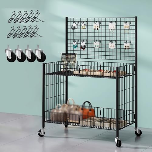 MLYAYE Flea Market Craft Display Cart for Vendor Events, Movable Foldable Street Food Retail Art Fair Holding Rack - Portable Pushcart Stall for Outdoor, w/Wheels(Black,31 1/2inch)