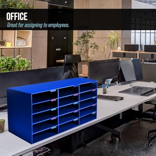 AdirOffice Cardboard Classroom Mailbox, and Office Mail Organizer with Name Slots, (15 Slot, Blue)