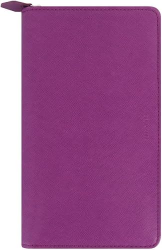 Filofax Saffiano Zip Organizer, Personal Compact Size, Rasperry - Cross-Grain, Leather-Look, Six Rings, Two-Weeks-to-View Insert, English (C022535)