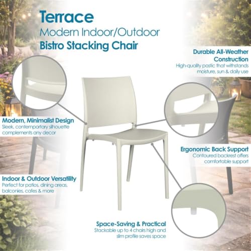 Niche Terrace Plastic Indoor/Outdoor Stacking Chair, 12 Pack - White Down