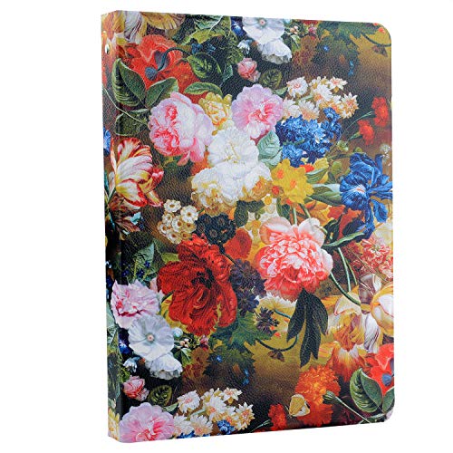 XIAOZHI 3-Ring Binder Portfolio Case, Floral Painting PU Leather Binder Padfolio, Business Planner Organizer with Notepad Holder, Red, 9.5x9.5x12.8 in. (WMQ027-Red)